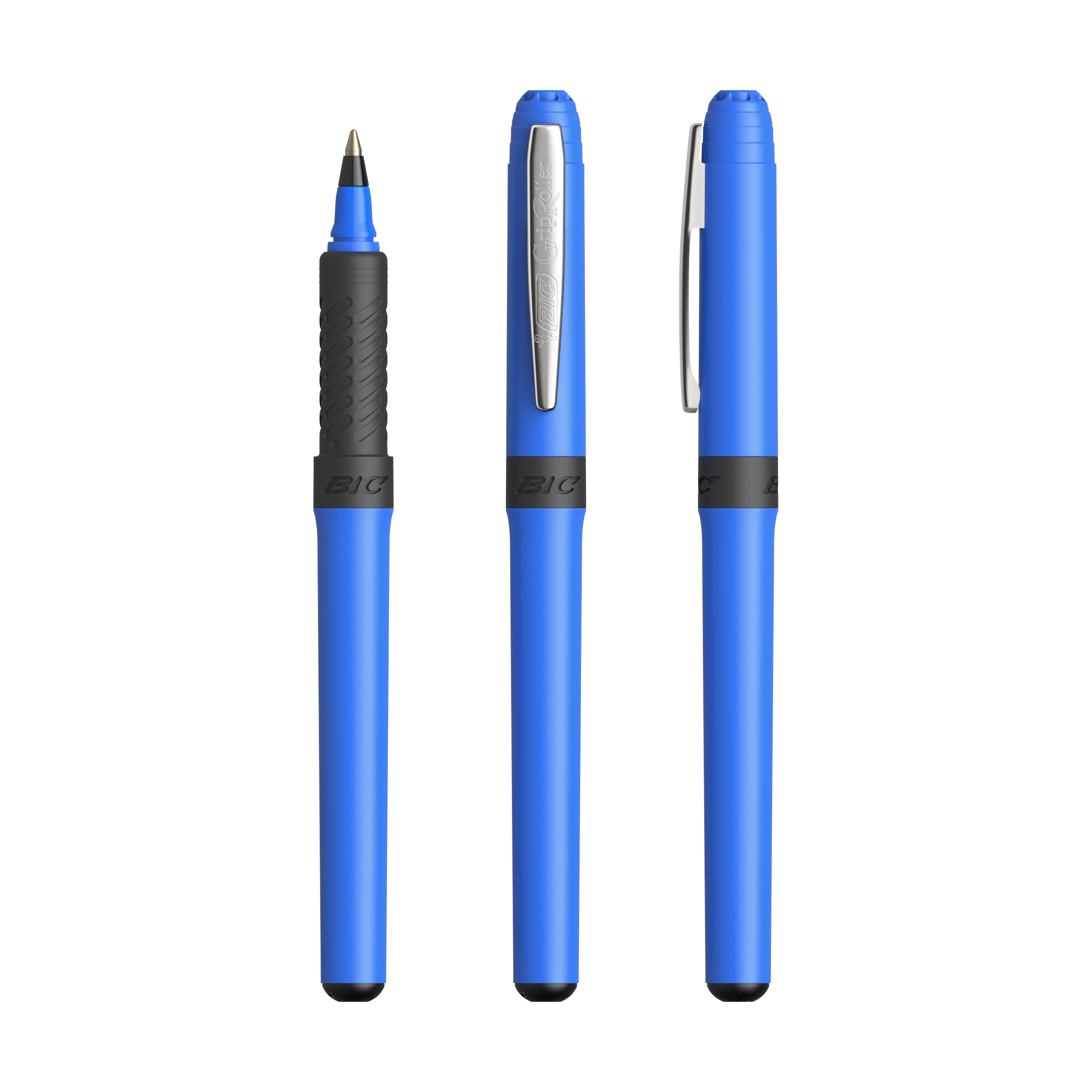 Roller publicitaire BIC® Grip Roller Bleu clair - Chrome - encre noire